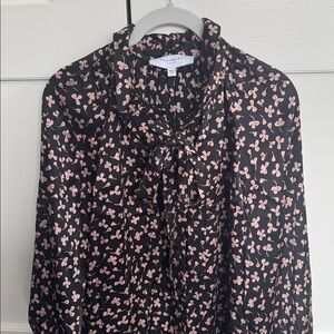Equipment Black and Pink 100% Silk Floral Blouse